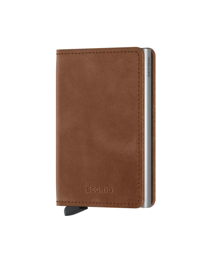 Secrid - Porte-cartes de crédit en cuir Slim Cognac-silver