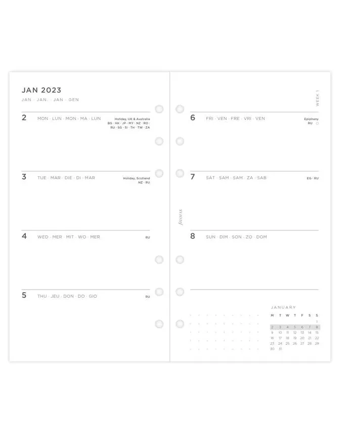 Recharge PERSONAL semaine sur 2 pages "Minimal" 2025