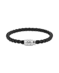 Bracelet en acier et cuir noir avec fermeture à 3 anneaux