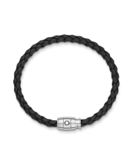 Bracelet en acier et cuir noir avec fermeture à 3 anneaux