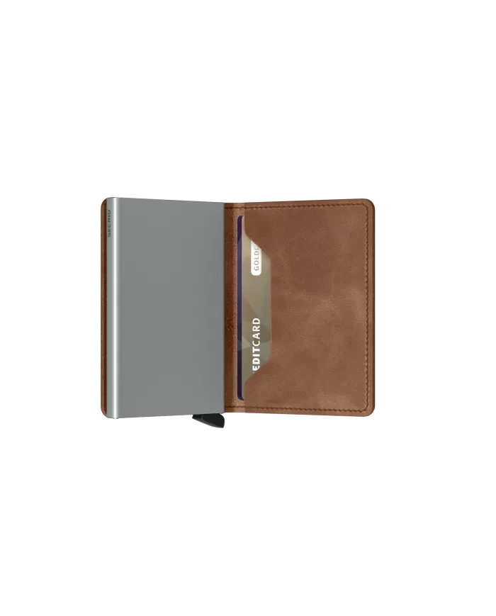 Secrid - Porte-cartes de crédit en cuir Slim Cognac-silver