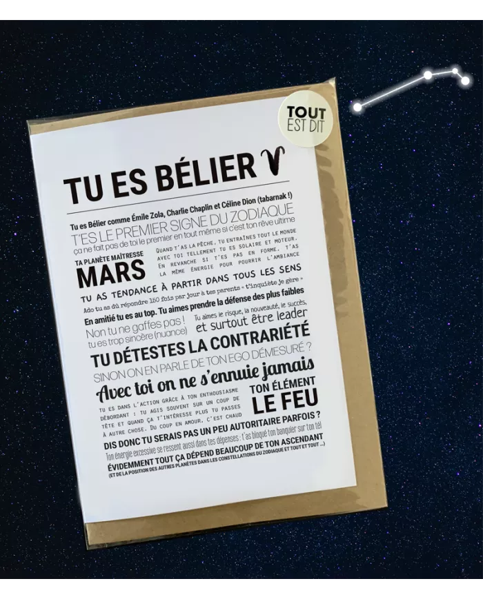 Carte Tout Est Dit "Bélier"