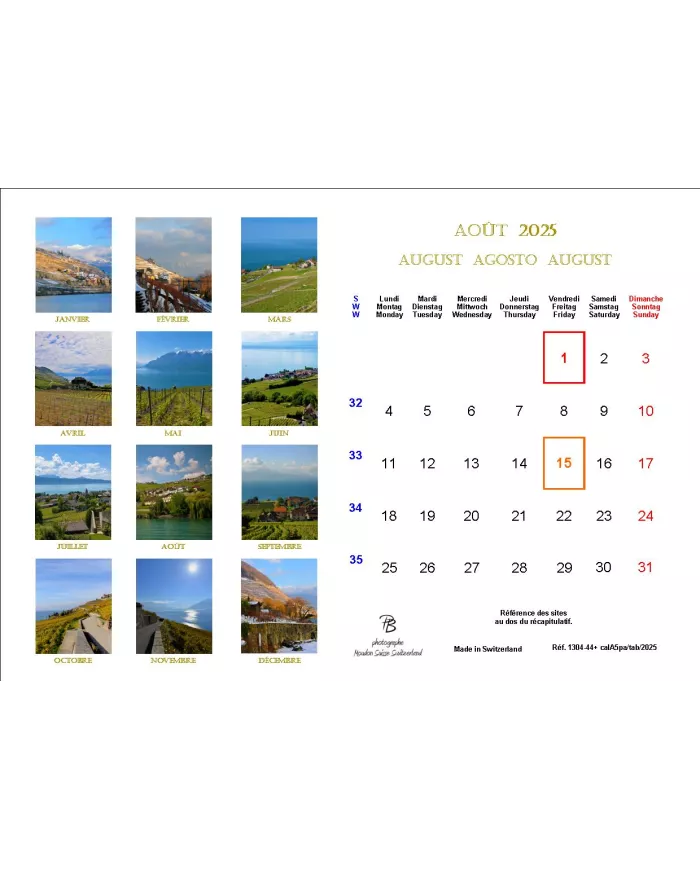 Calendrier de table  "Lavaux" 2025