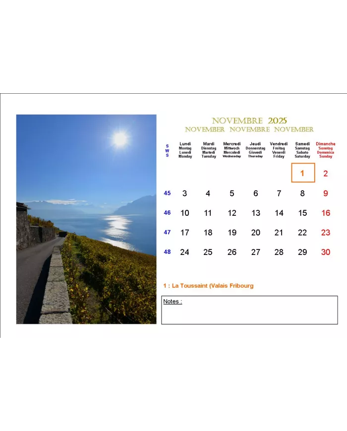 Calendrier de table  "Lavaux" 2025