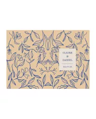 Carte double 15x10.5cm Mariage "Feuilles bleues"