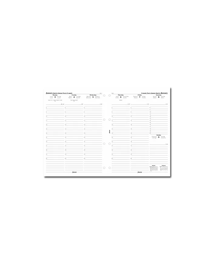 Filofax - Recharge A4 semaine sur 2 pages + heures multi-langues 2025