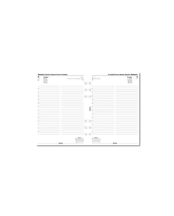 Filofax - Recharge A5 1 jour par page + heures colonnes multi-langues 2025