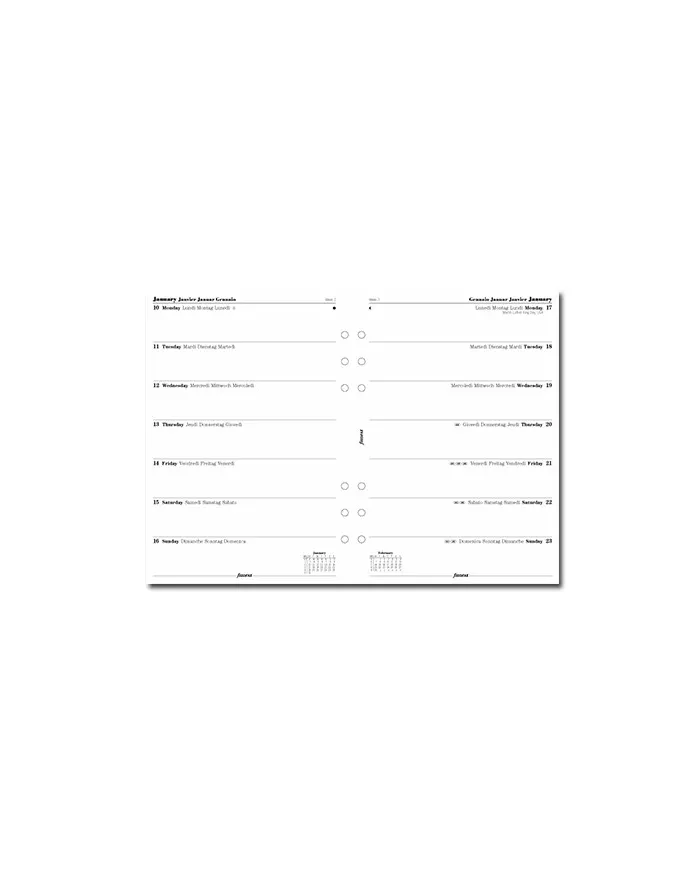 Filofax - Recharge A5 semaine sur 1 page multi-langues 2025