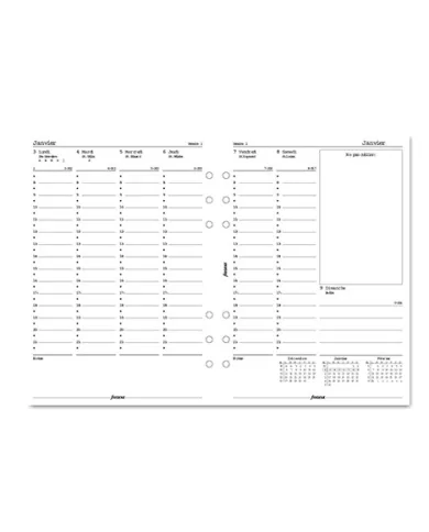 Filofax - Recharge A5 semaine sur 2 pages + heures en fançais 2025