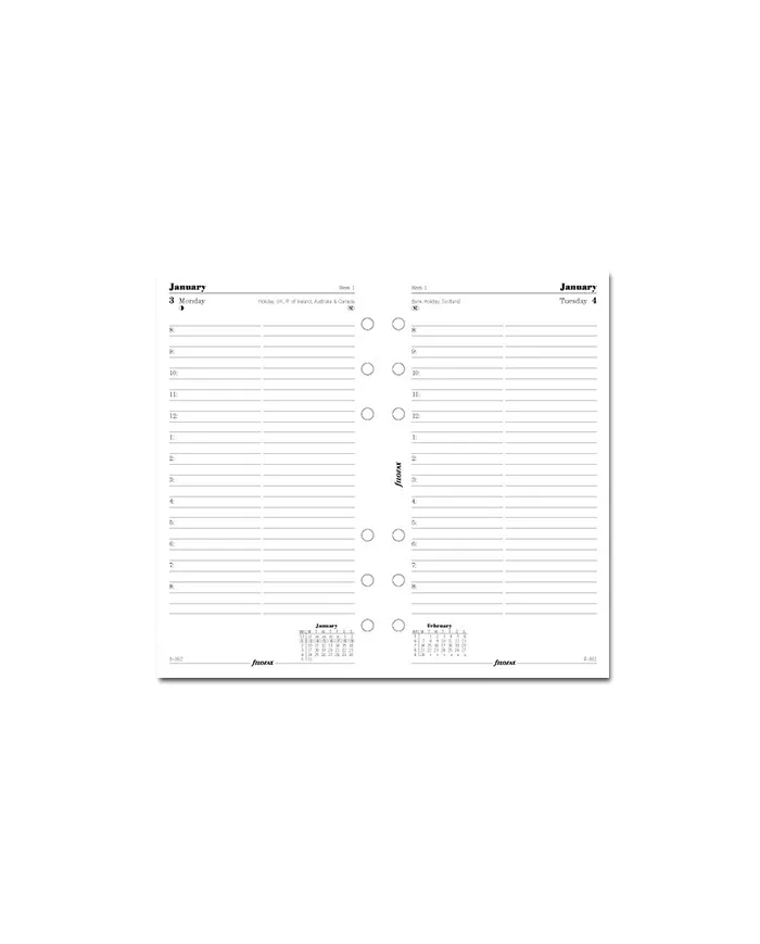 Filofax - Recharge PERSONAL 1 jour par page en anglais 2025