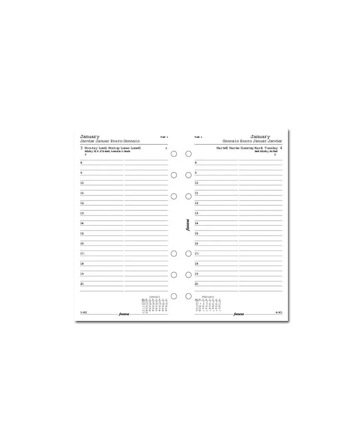 Filofax - Recharge PERSONAL 1 jour par page multi-langues 2025