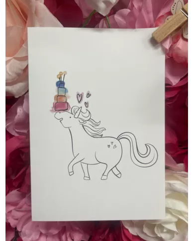 Carte A6 - Licorne-Gâteau Arc-en-ciel