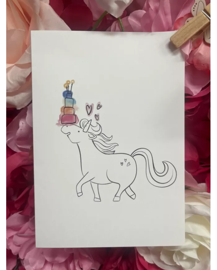 Carte A6 - Licorne-Gâteau Arc-en-ciel