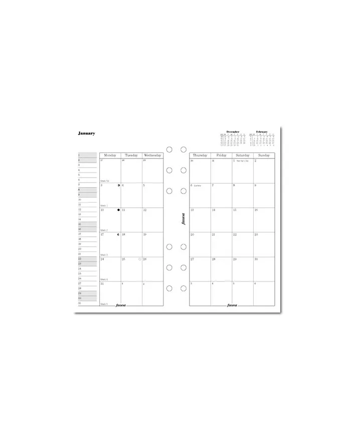 Filofax - Recharge PERSONAL Planning mensuel sur 2 pages en anglais 2025