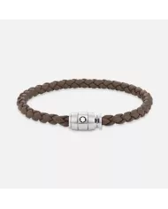 Bracelet à 3 anneaux de la collection Meisterstück en acier et en cuir gris d’étain