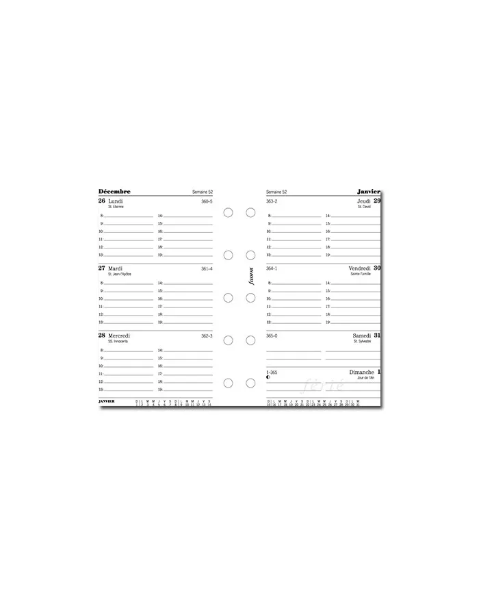 Filofax - Recharge MINI semaine sur 2 pages + heures en français 2025