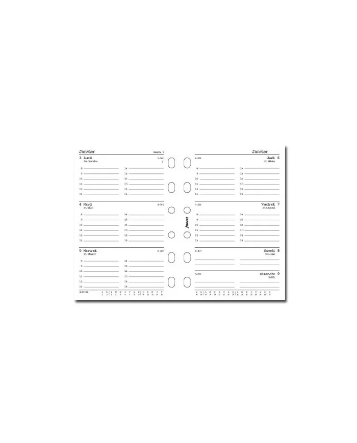 Filofax - Recharge POCKET semaine sur 2 pages + heures en français 2025