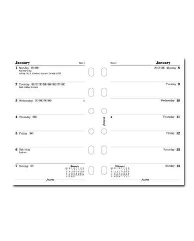 Filofax - Recharge POCKET semaine sur 1 page en anglais 2025