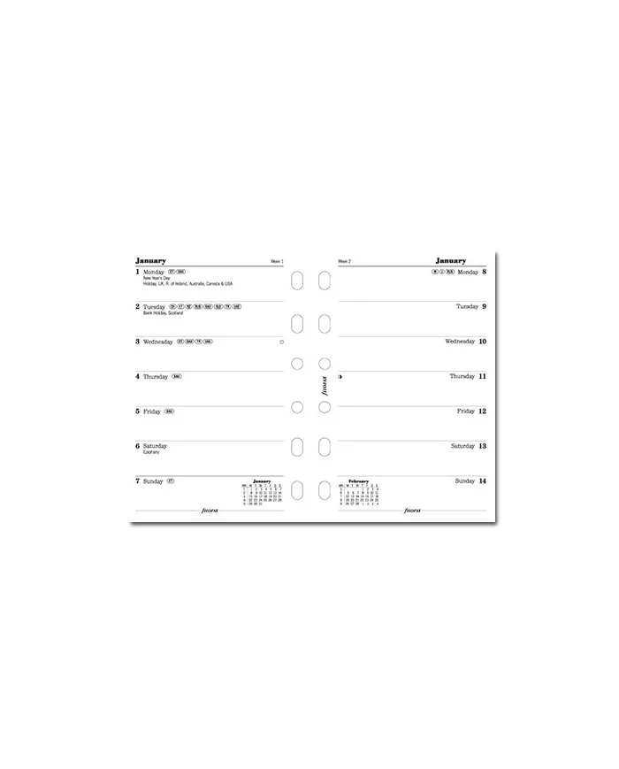 Filofax - Recharge POCKET semaine sur 1 page en anglais 2025