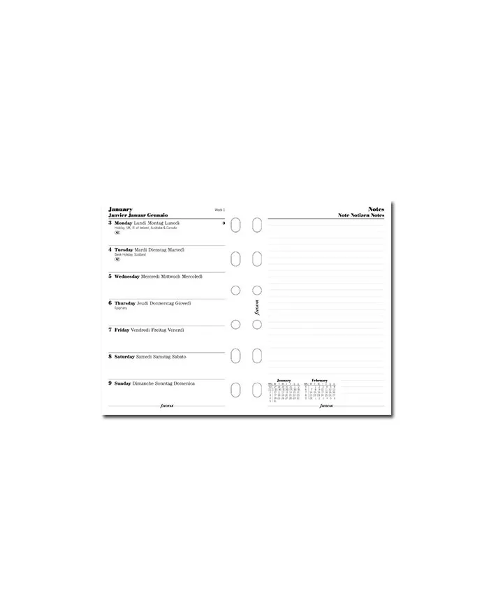 Filofax - Recharge POCKET semaine sur 1 page + notes en anglais 2025